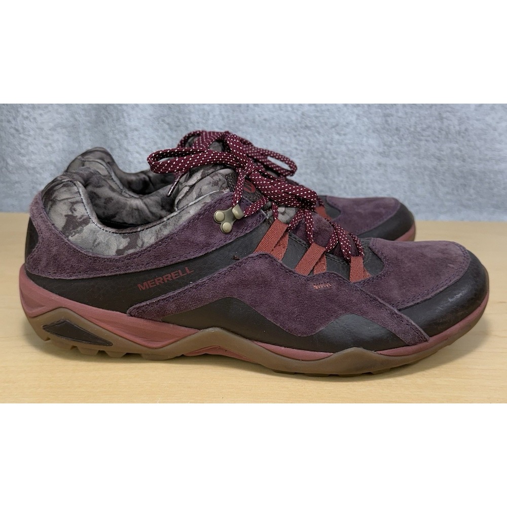 Merrell Fluorecein‎ Hiking Shoes Women's 11 Trail Camo Plum Red Leather Lace Up